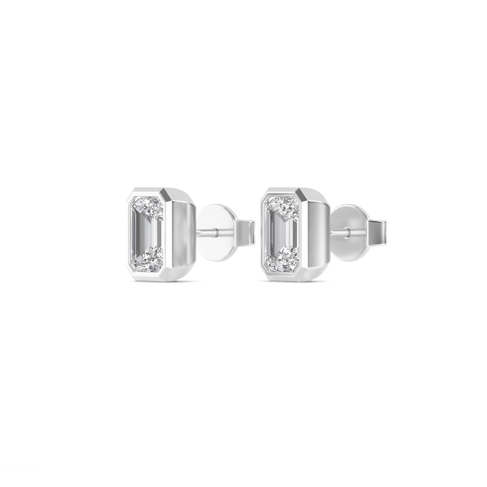 950 Platinum 1.08ct Emerald Natural Diamond Bezel Stud Earrings