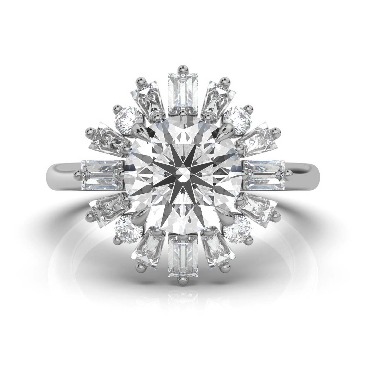 950 Platinum 2ct Super Cut Natural Diamond Halo Baguette Engagement Ring