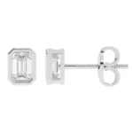950 Platinum 1.1ct Emerald Cut Moissanite Diamond Bezel Studs - Image 3
