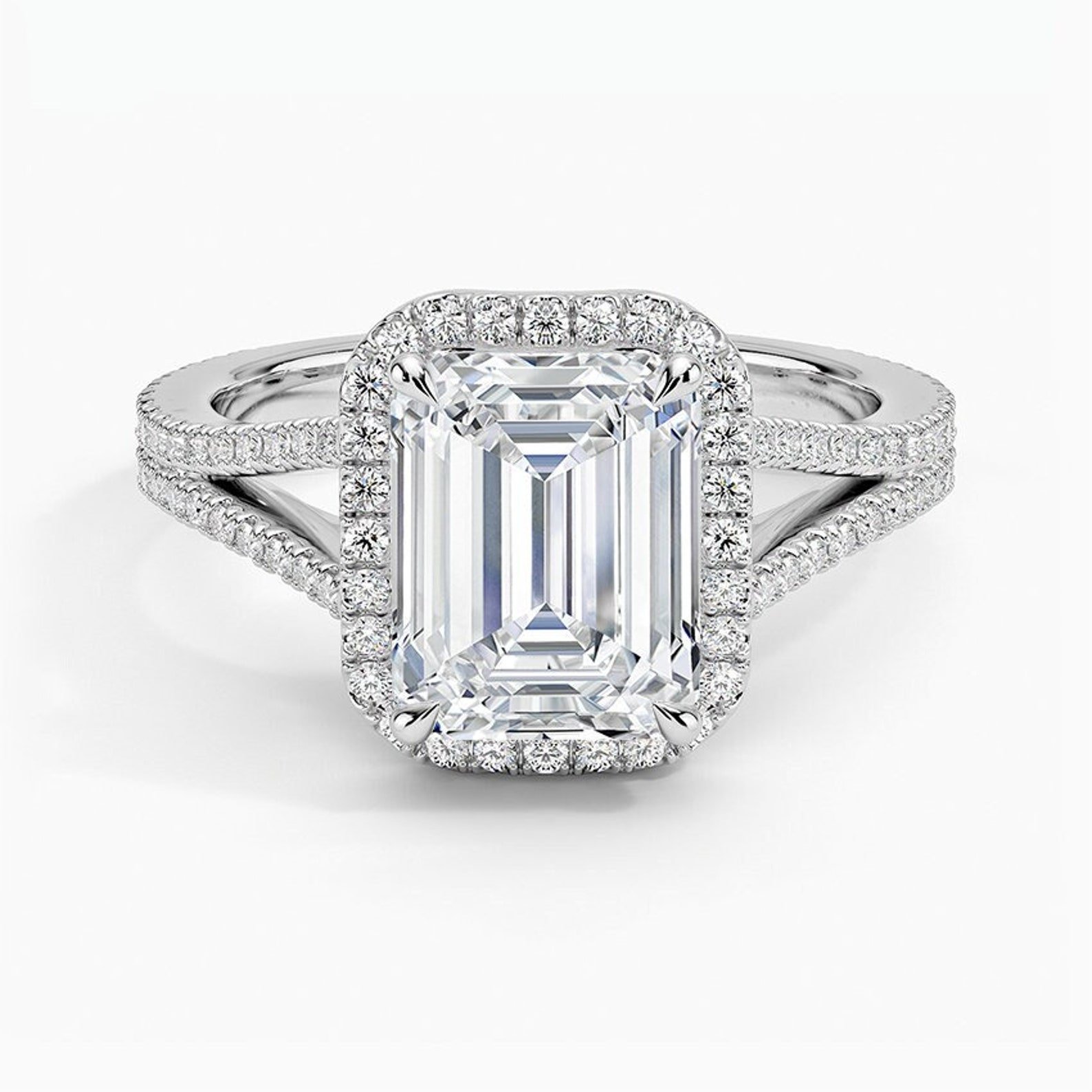 950 Platinum 3.75ct Emerald Cut Natural Diamond Halo Ring