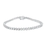 950 Platinum 4.08ct Round Natural Diamond Three-Prong Tennis Bracelet
