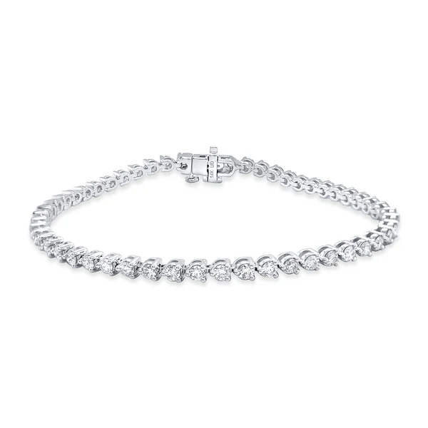 950 Platinum 4.08ct Round Natural Diamond Three-Prong Tennis Bracelet