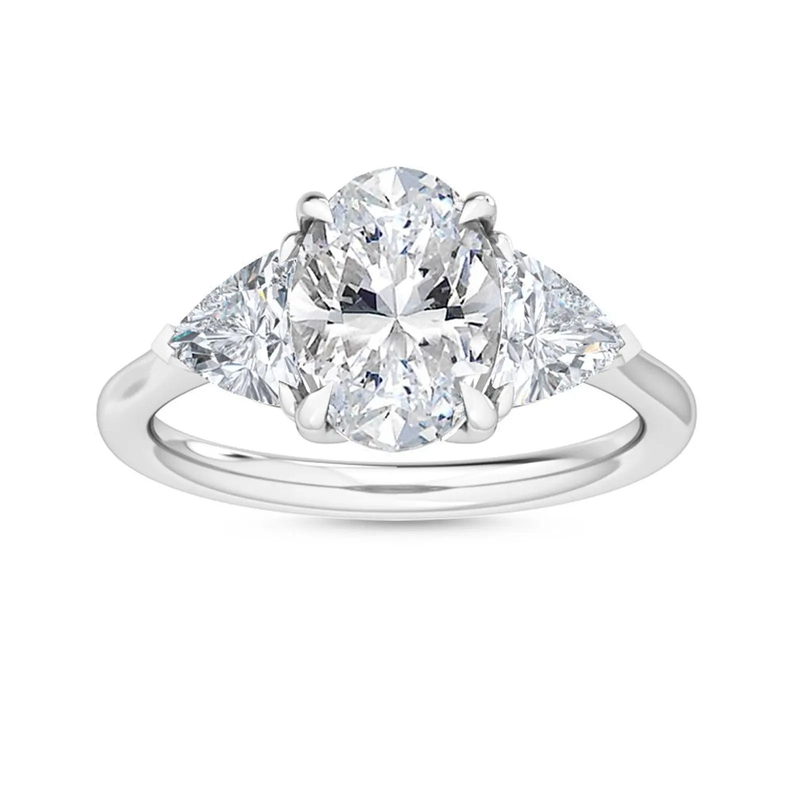 950 Platinum 2.57ct Oval & Trillion Natural Diamond 4-Prong Engagement Ring