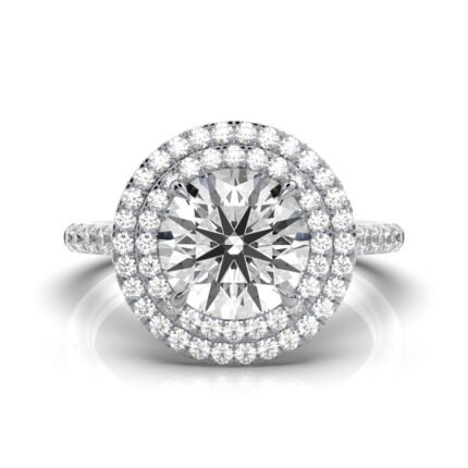 950 Platinum 2ct Round Natural Diamond Double Halo Engagement Ring