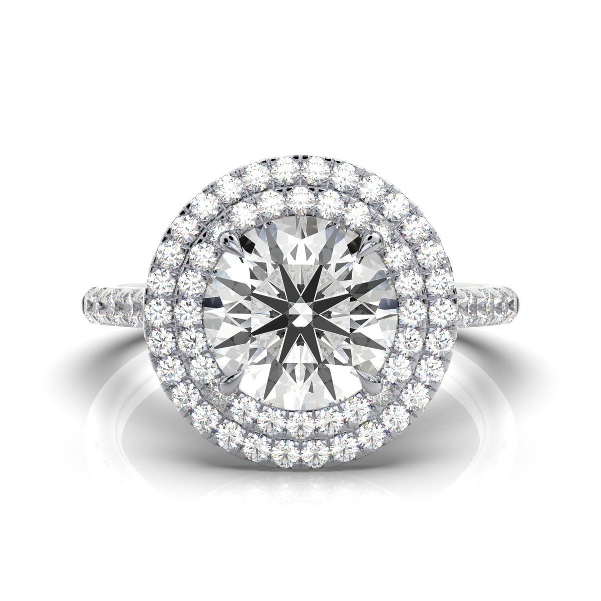 950 Platinum 2ct Round Natural Diamond Double Halo Engagement Ring