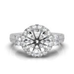 950 Platinum 2ct Round Natural Diamond Three Stone Halo Engagement Ring