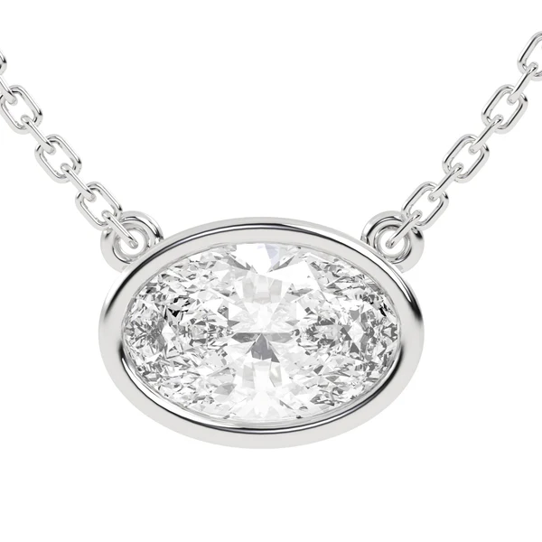 950 Platinum 1.11ct Oval Lab Diamond Bezel Everyday Pendant