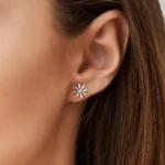 950 Platinum Baguette Moissanite Diamond Stud Floral Design Earrings - Image 2