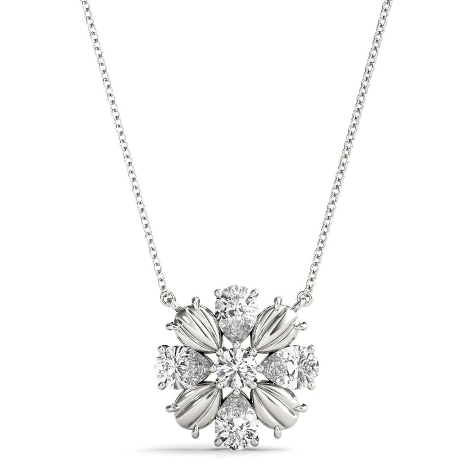 950 Platinum 0.75ct Round Brilliant Pear Cut Moissanite Diamond Prong Pendant Necklace