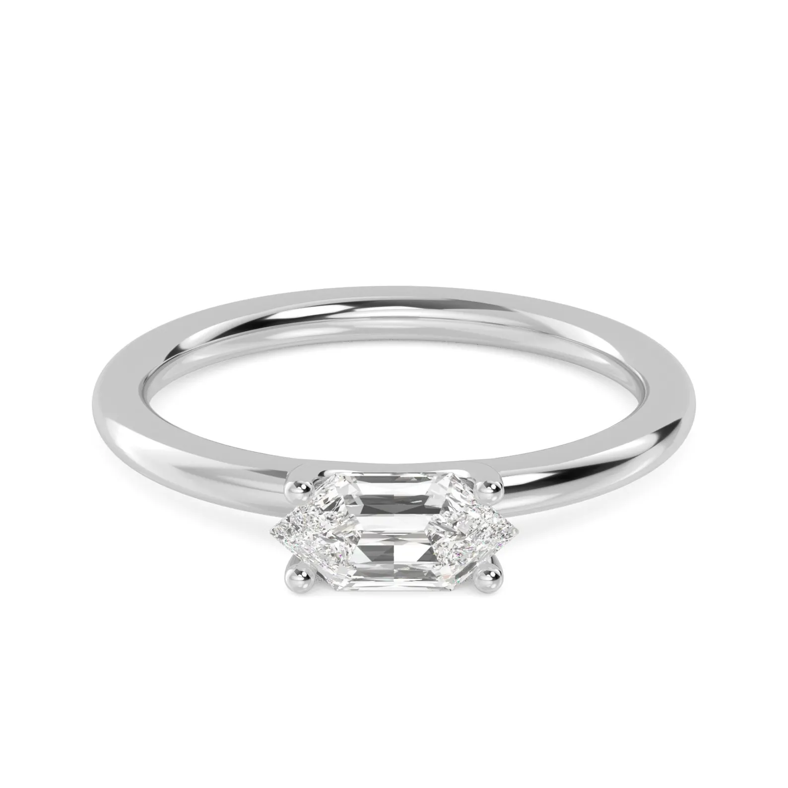 950 Platinum 0.7ct Hexagon Natural Diamond 4-Prong Engagement Ring