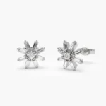 950 Platinum Baguette Moissanite Diamond Stud Floral Design Earrings