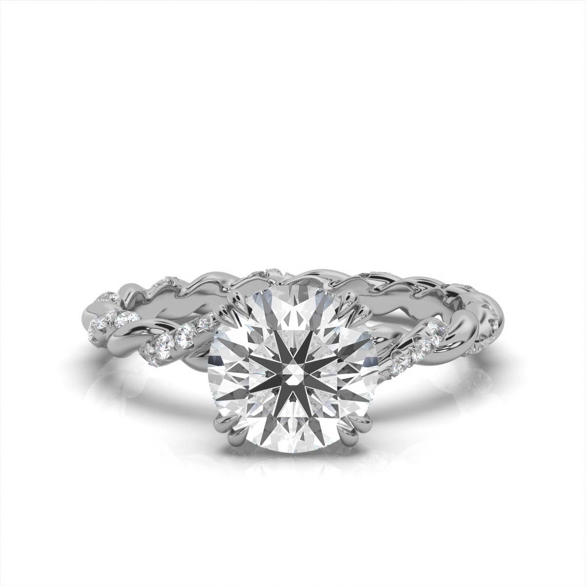950 Platinum 2ct Round Natural Diamond Split Shank Engagement Ring