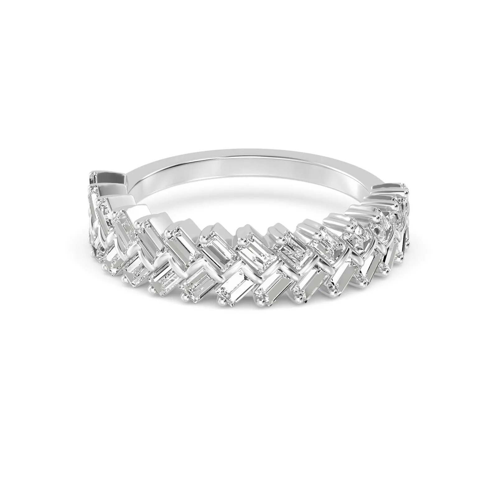 950 Platinum 1.00Ct Baguette Cut Lab Diamond Chevron Wedding Band