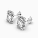 950 Platinum 2.20ct Radiant Lab Diamond Halo Women Stud Earring