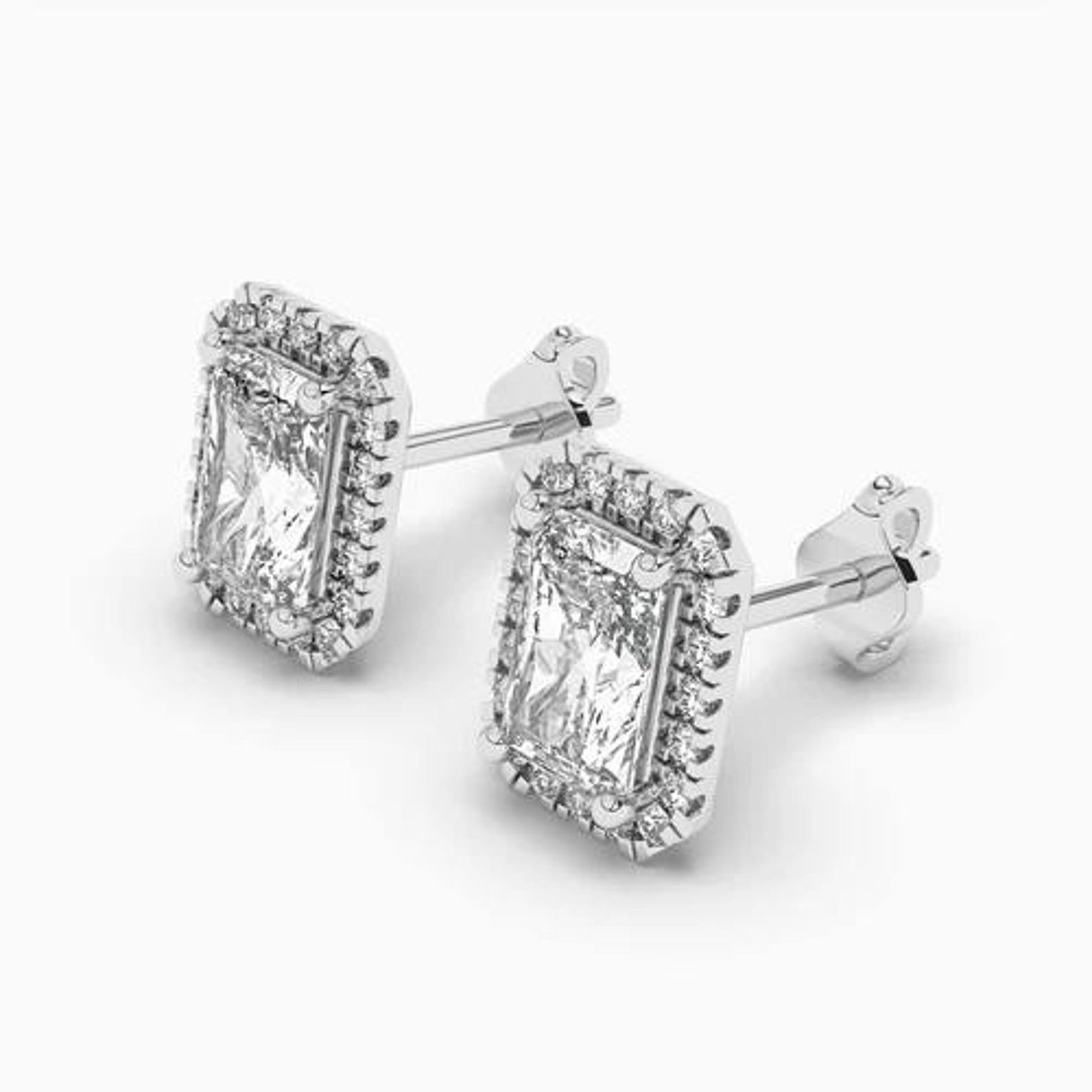 400548_52ac8a20243e4b348146b781a75fa889mv2.jpg 950 Platinum 2.20ct Radiant Lab Diamond Halo Women Stud Earring - Image 1