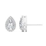 950 Platinum 1.18ct Pear Moissanite Diamond Halo Studs Earrings - Image 2