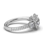 950 Platinum 2ct Round Natural Diamond Three Stone Halo Engagement Ring - Image 2