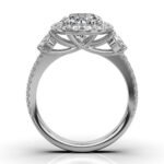950 Platinum 2ct Round Natural Diamond Three Stone Halo Engagement Ring - Image 4