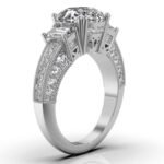 950 Platinum 2ct Round Moissanite Diamond Three Engagement Ring - Image 4