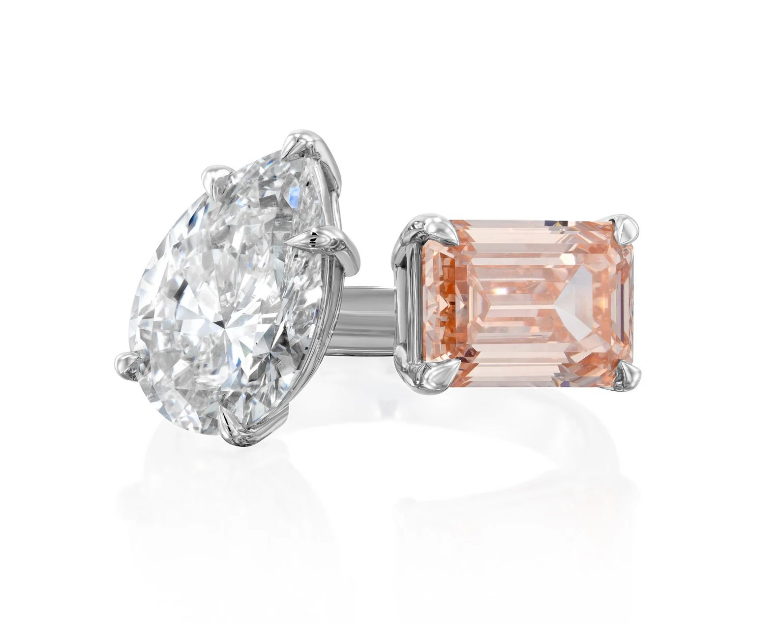 950 Platinum 2.77ct Emerald Natural Diamond Prongs Toi Et Moi Engagement Ring