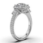 950 Platinum 2ct Round Natural Diamond Three Stone Halo Engagement Ring - Image 3
