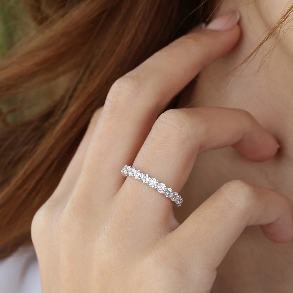 950 Platinum 2.25ct Round Natural Diamond Basket Setting Full Eternity Ring