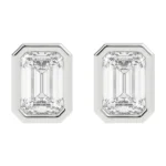950 Platinum 1.1ct Emerald Cut Moissanite Diamond Bezel Studs