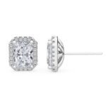 950 Platinum 1.5ct Radiant Moissanite Diamond Halo Stud Earrings - Image 2
