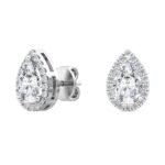950 Platinum 1.18ct Pear Moissanite Diamond Halo Studs Earrings