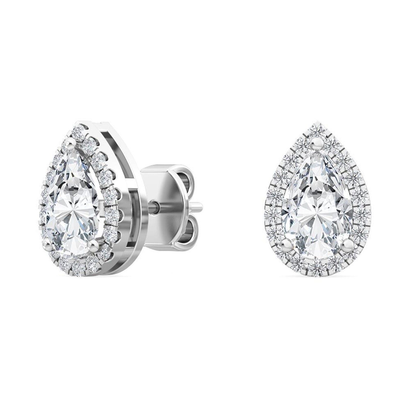 950 Platinum 1.18ct Pear Moissanite Diamond Halo Studs Earrings