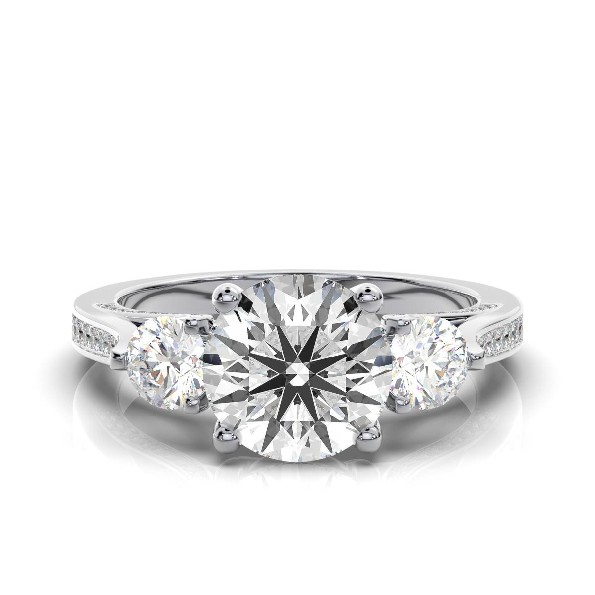 950 Platinum 2ct Super Cut Natural Diamond Three Stone Engagement Ring
