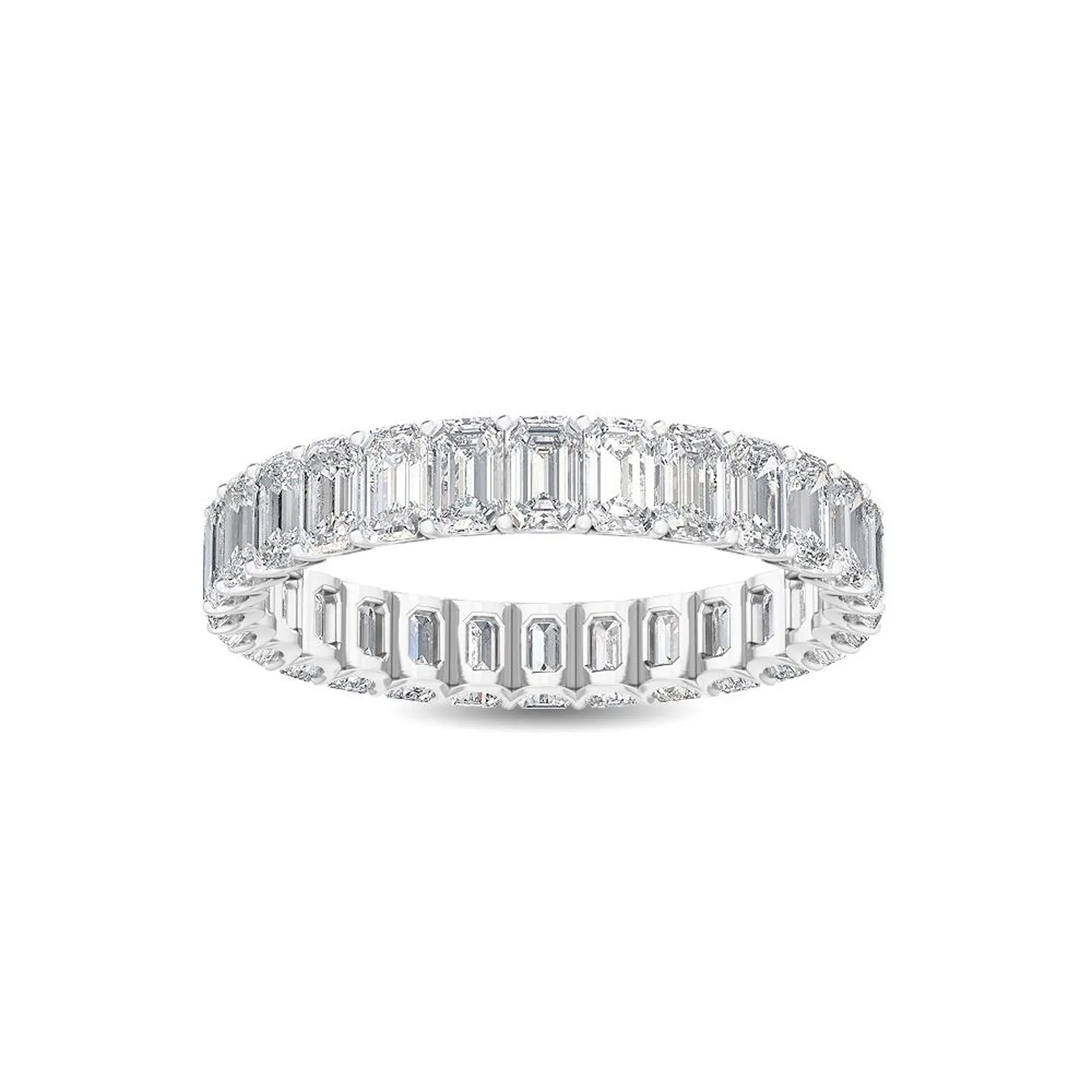 950 Platinum 3Ct Emerald Cut Lab Diamond Prong Eternity Band