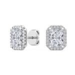 950 Platinum 1.5ct Radiant Moissanite Diamond Halo Stud Earrings