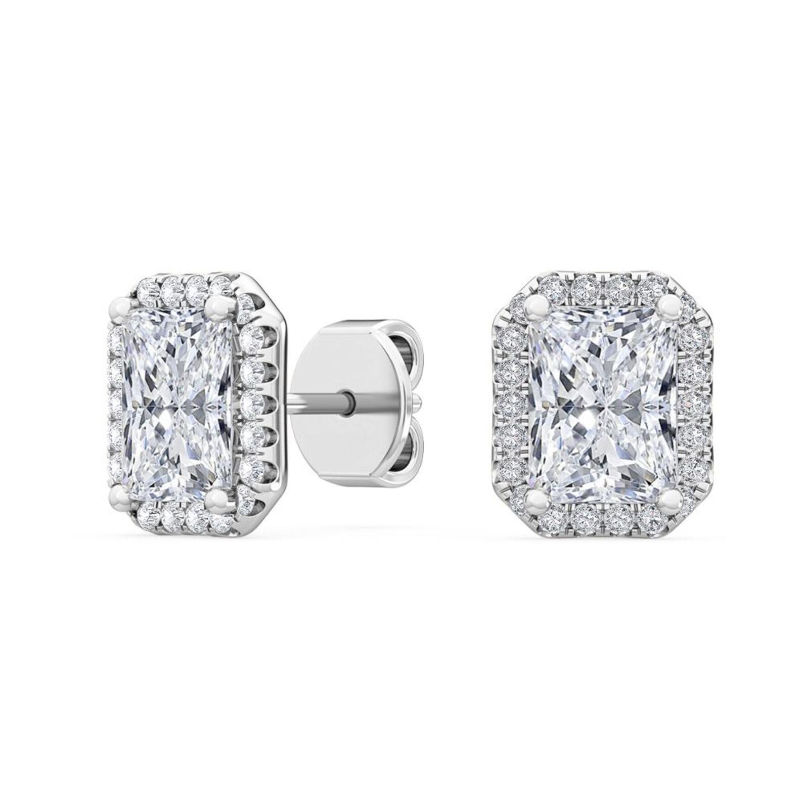 950 Platinum 1.5ct Radiant Moissanite Diamond Halo Stud Earrings