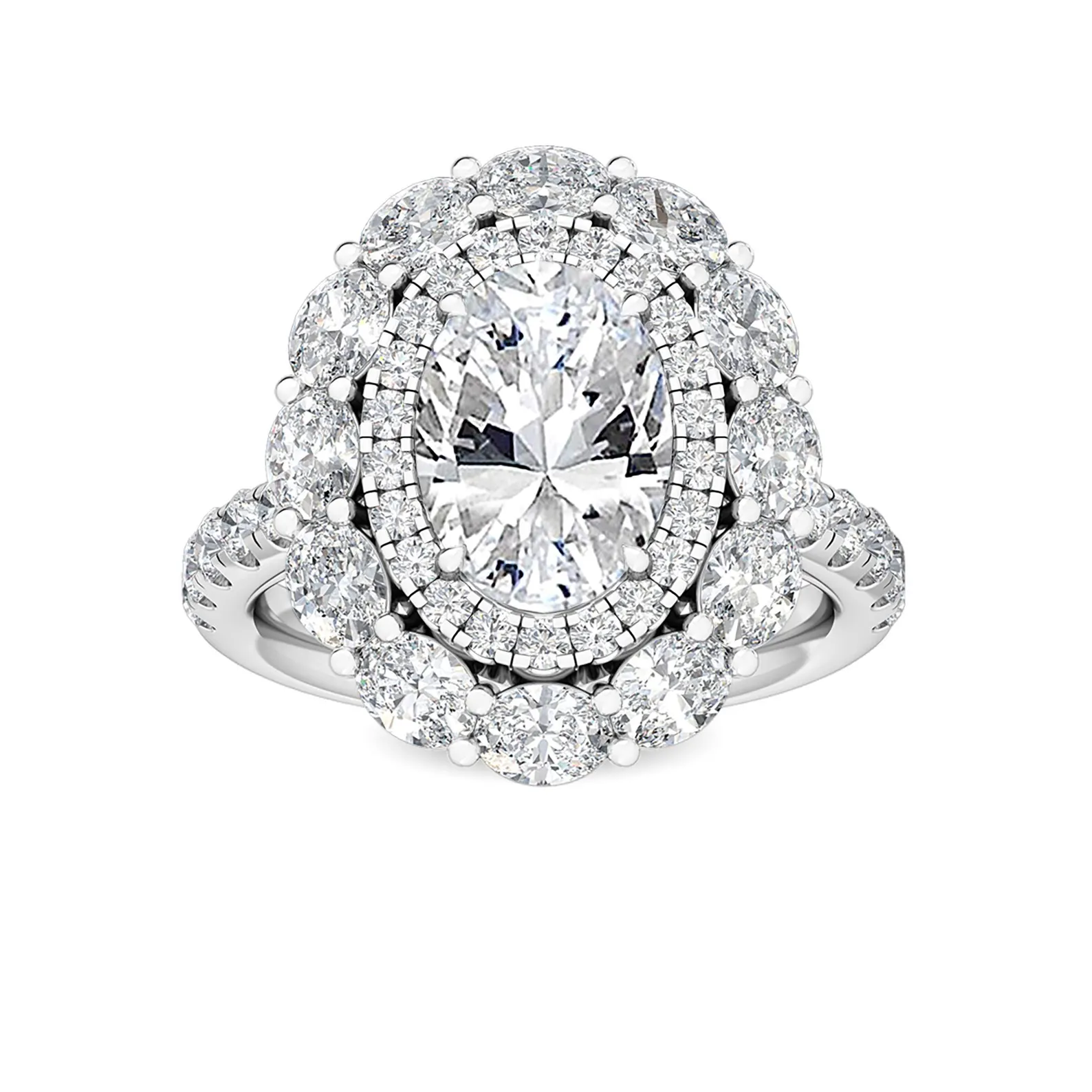 950 Platinum 3.94 Ct Oval Moissanite Diamond Double Halo Engagement Ring