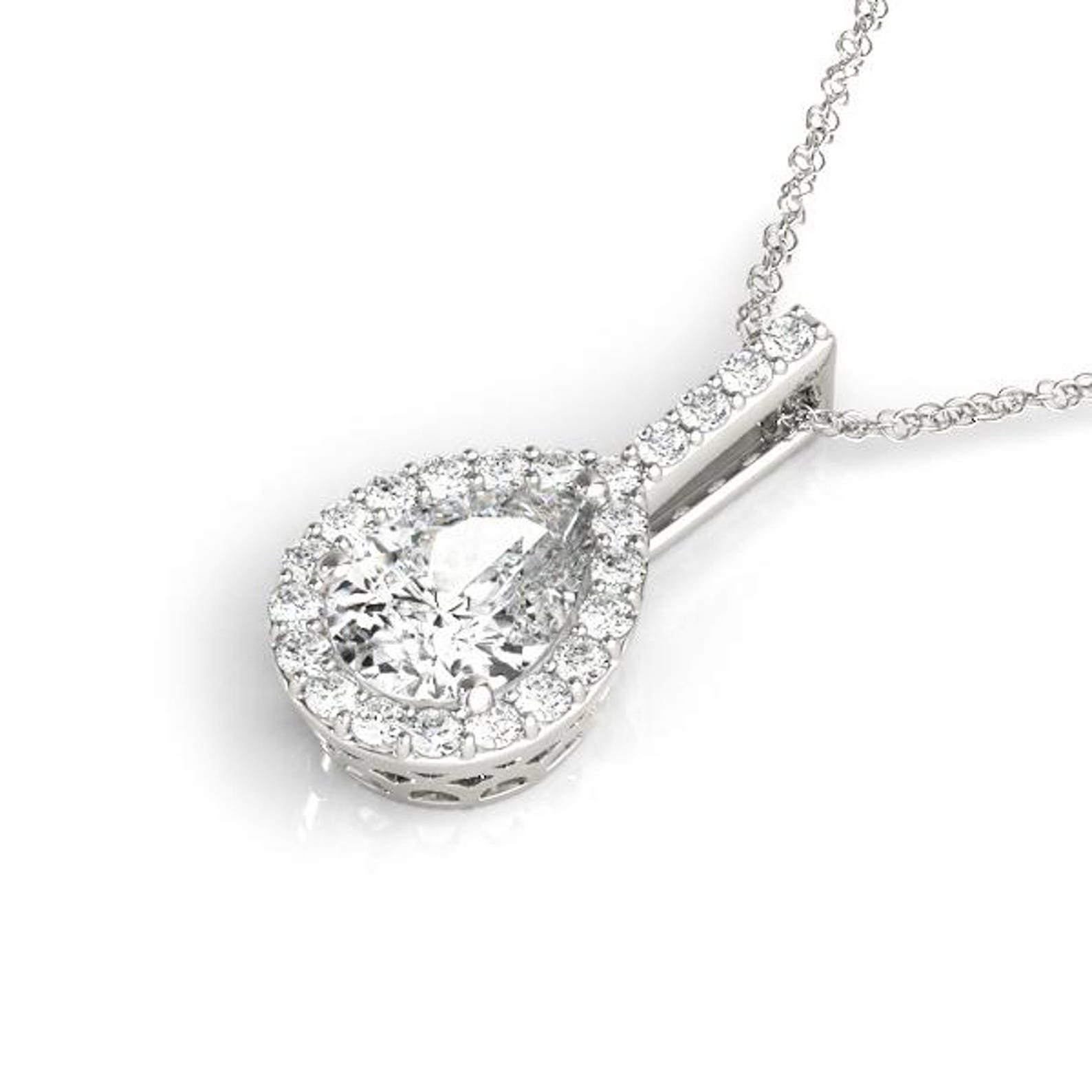 950 Platinum 1.00ct Pear Natural Diamond Halo Pendant Necklace