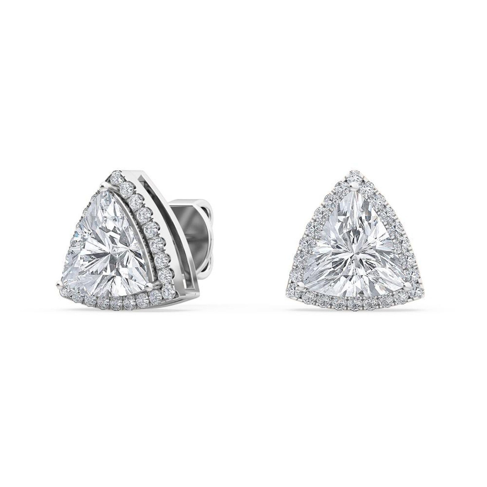 950 Platinum 2.13ct Trillion Moissanite Diamond Halo Stud Earrings