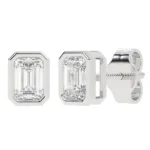950 Platinum 1.1ct Emerald Cut Moissanite Diamond Bezel Studs - Image 2