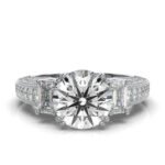 950 Platinum 2ct Round Moissanite Diamond Three Engagement Ring - Image 2