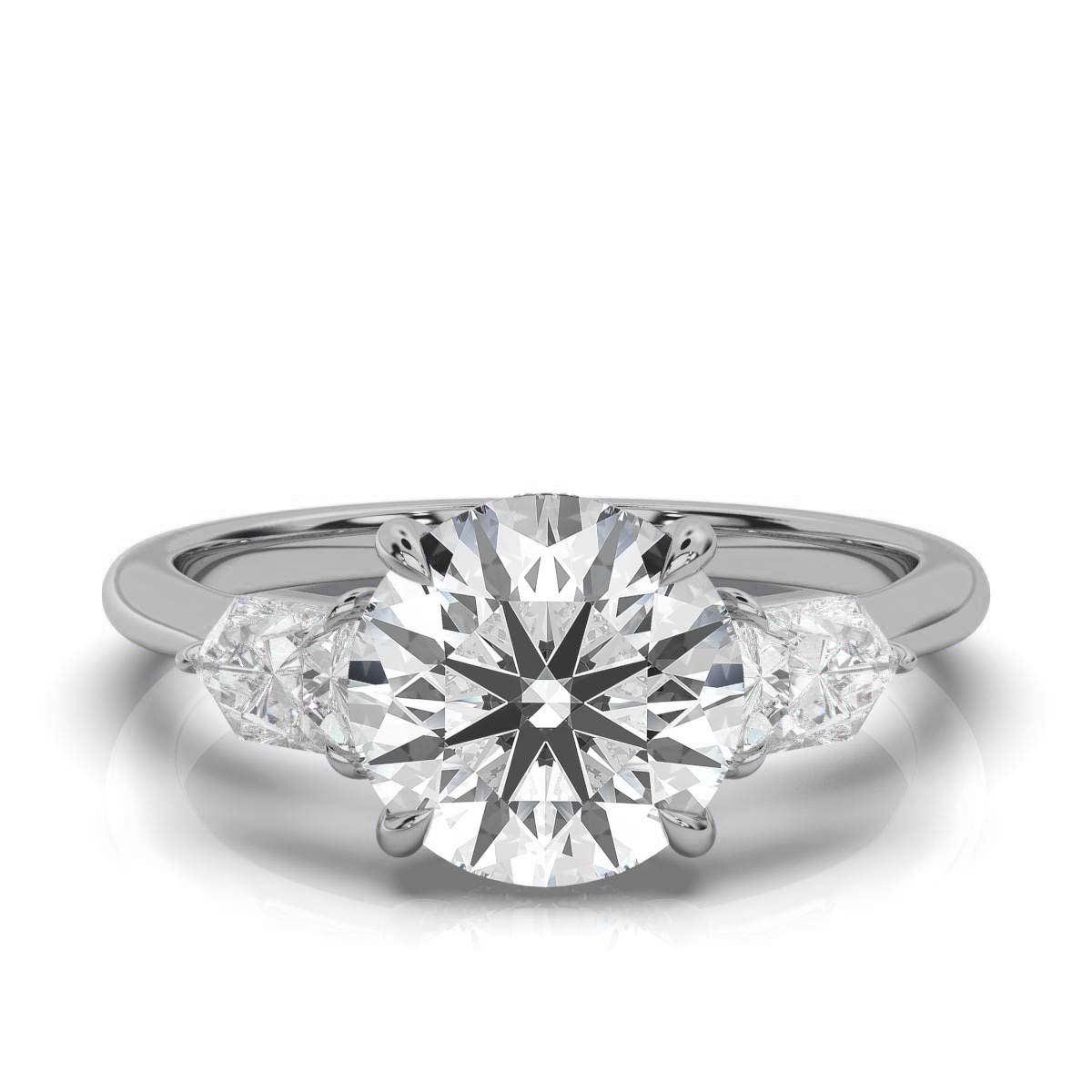 950 Platinum 2ct Super Cut Natural Diamond Three Stone Bullet Engagement Ring