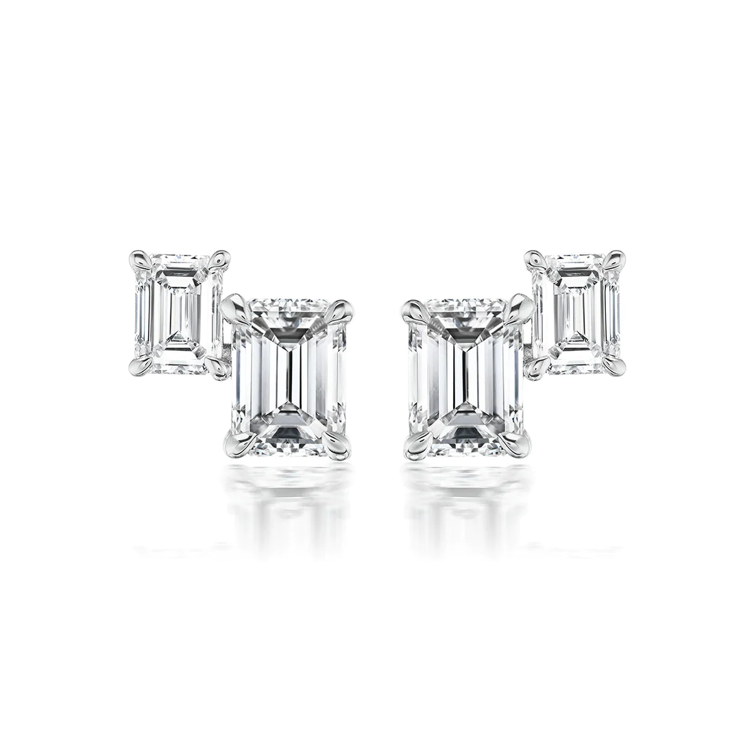 950 Platinum 1.45ct Emerald Cut Lab Diamond Duo Studs
