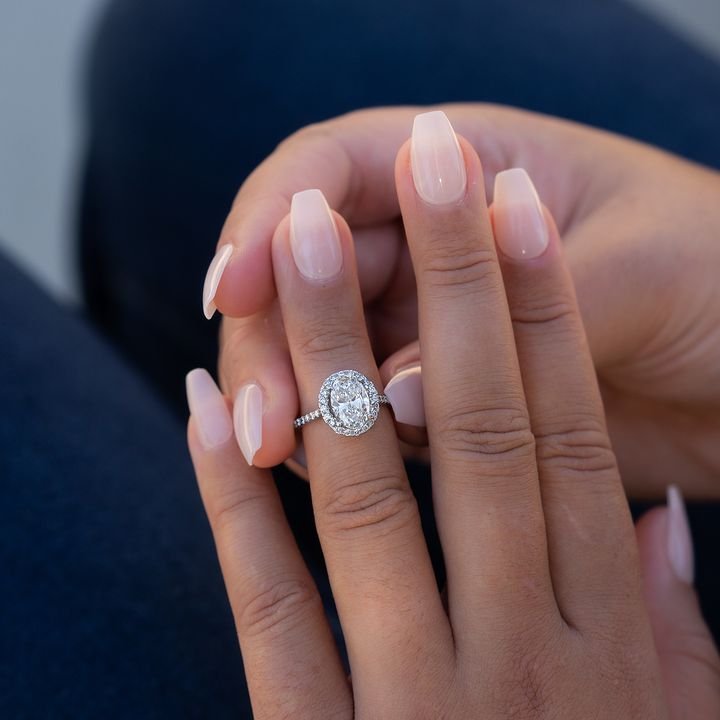 950 Platinum 2.00Ct Oval Natural Diamond Halo Engagement Ring