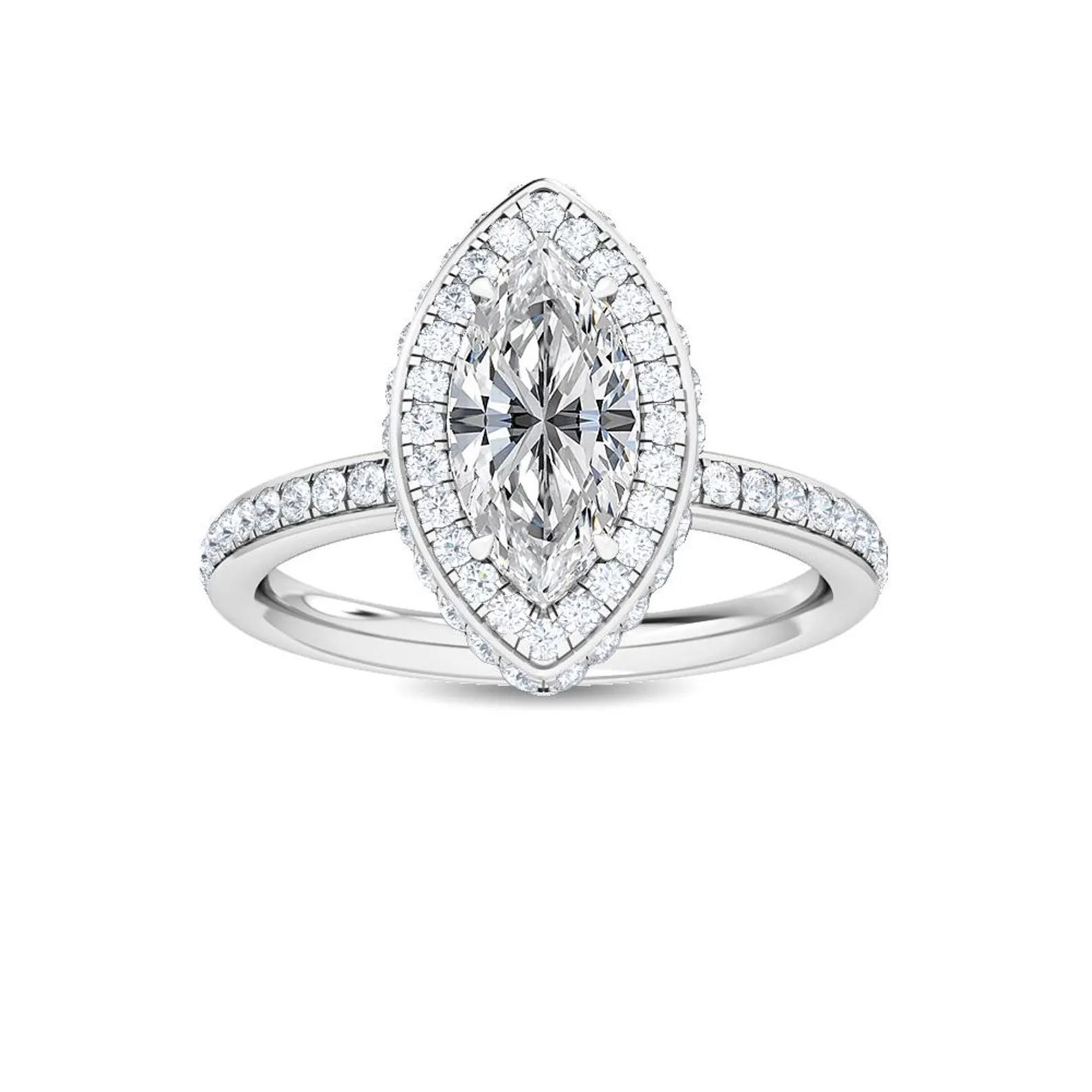 950 Platinum 2.01ct Marquise & Round Lab Diamond Engagement Ring