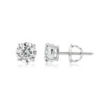 950 Platinum Lab Diamond 4-Prong Screwback Stud Earrings - Image 2