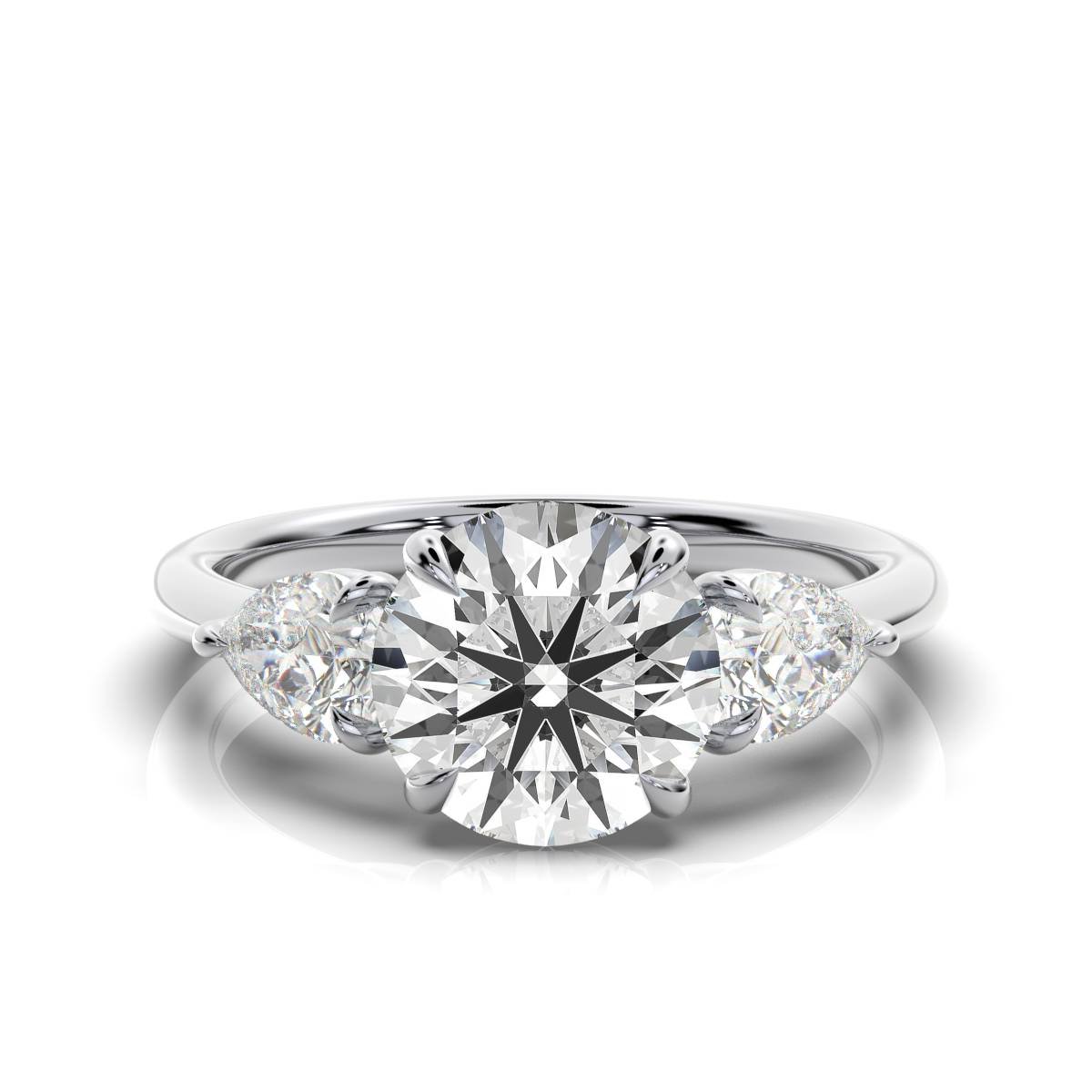 950 Platinum 2ct Round Natural Diamond Three Stone Pear Engagement Ring