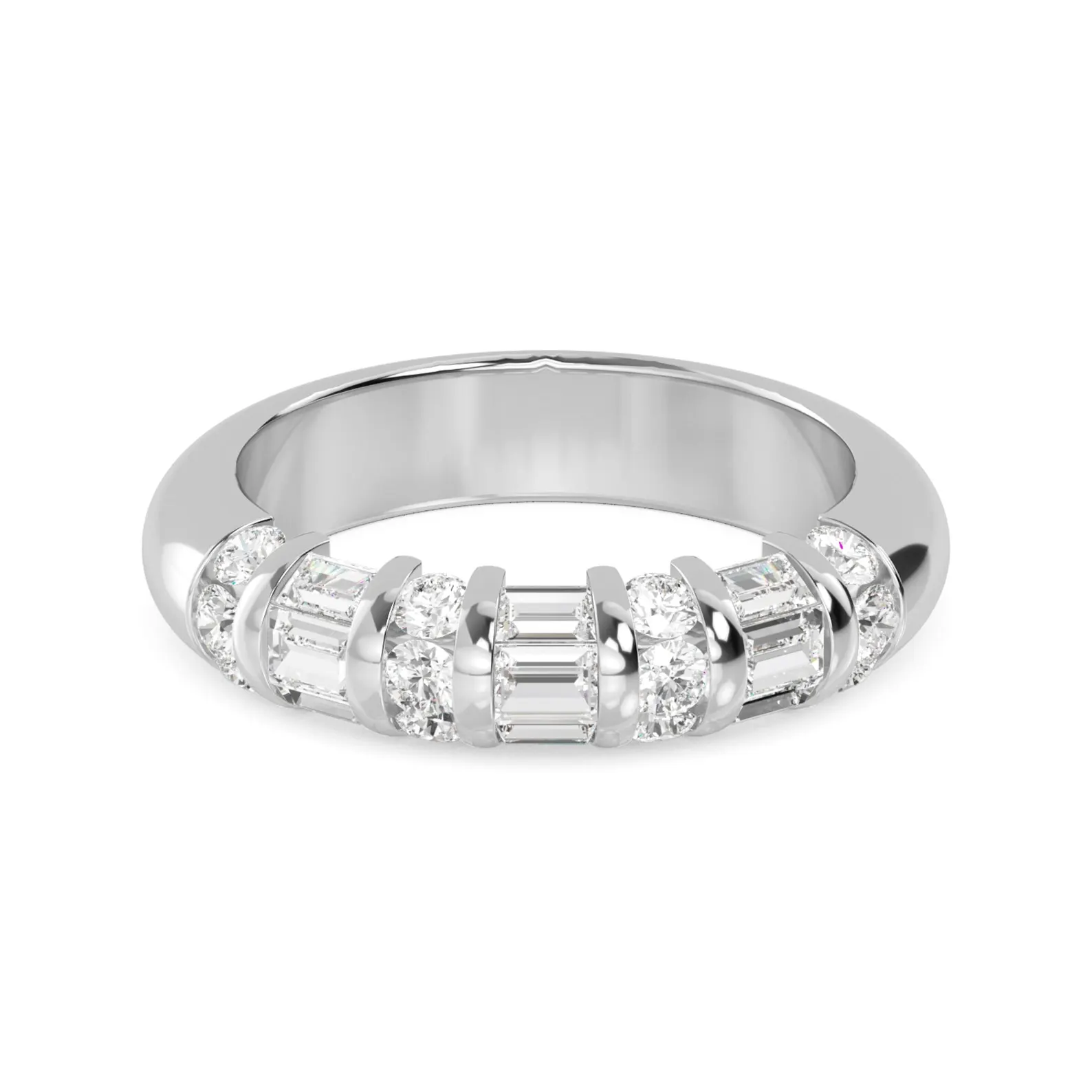 950 Platinum 0.86ct Round-Baguette Lab Diamond Channel Set Wedding Band