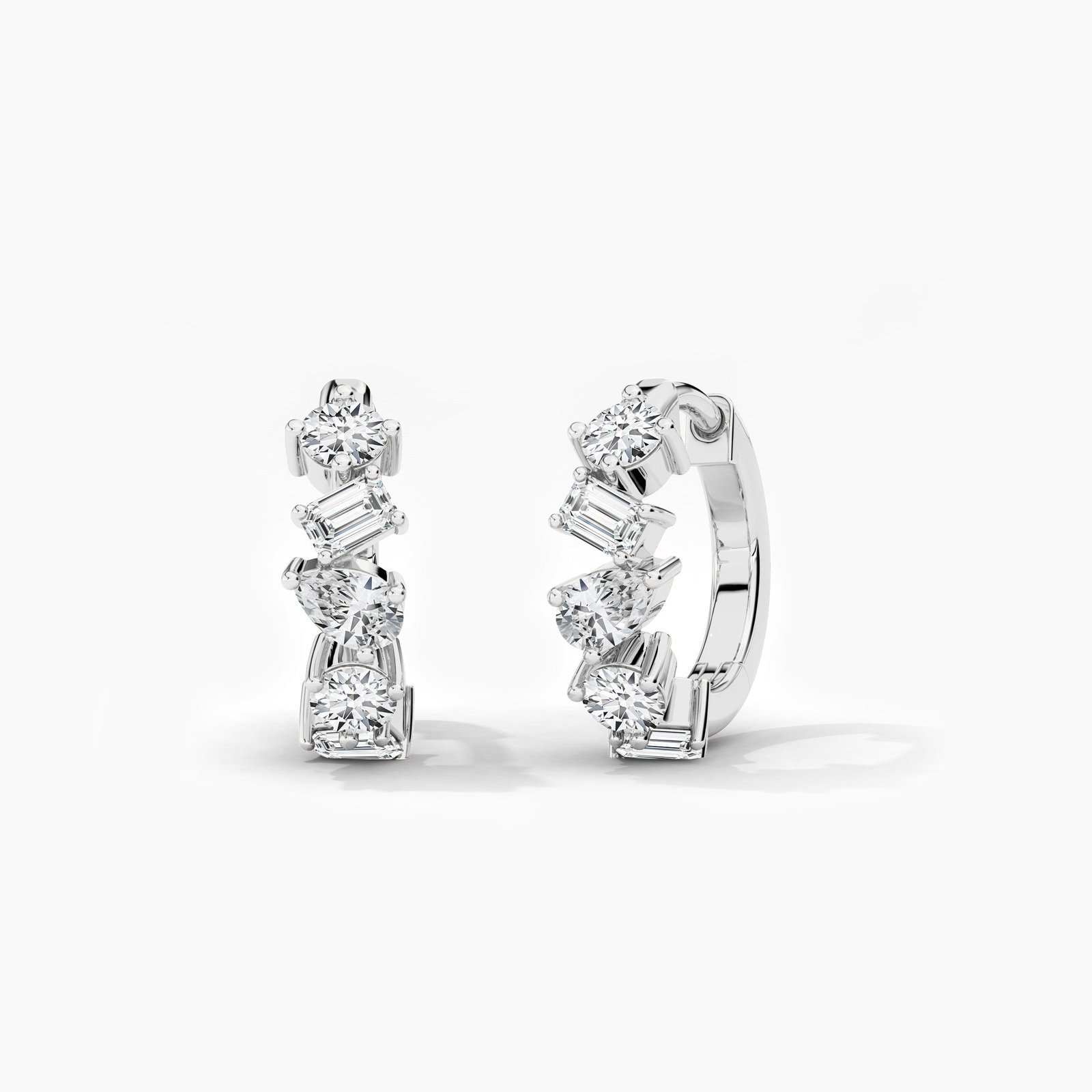 950 Platinum 1.09ct Multi-Shape Lab Diamond Huggie Earrings