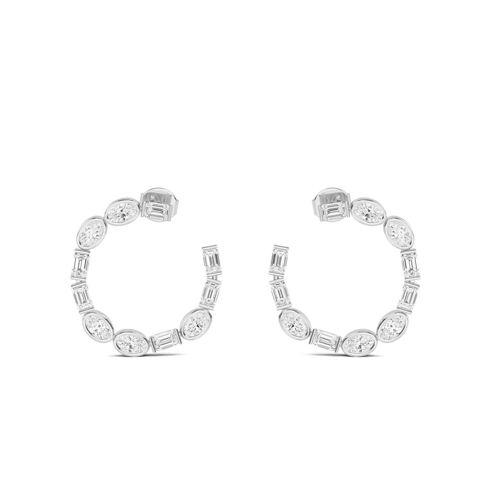 950 Platinum 2.25ct Oval & Baguette Natural Diamond Hoop Earrings