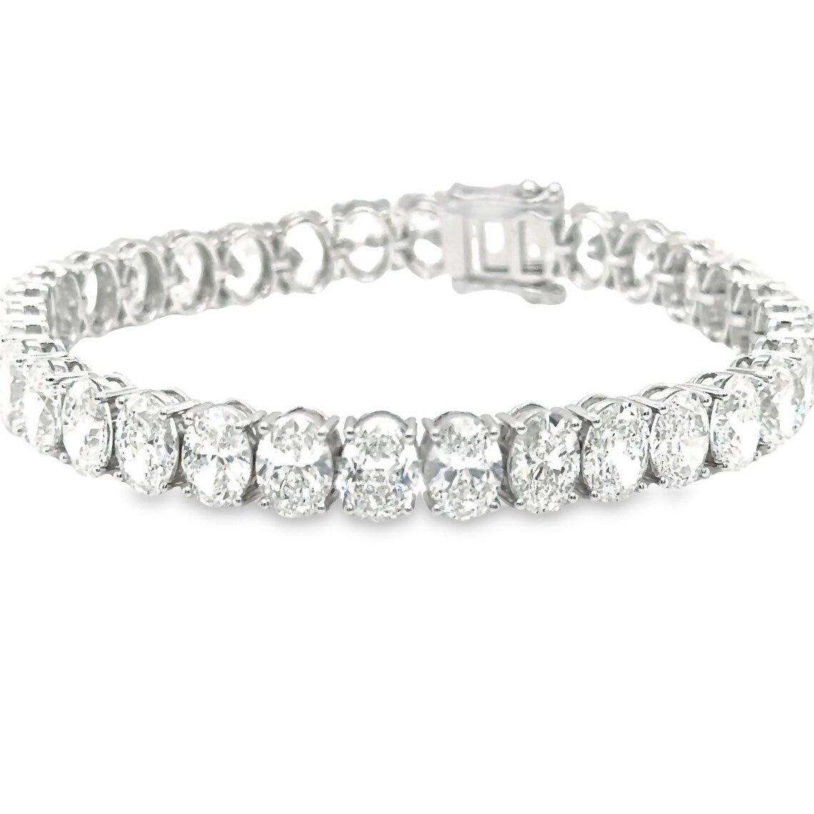 950 Platinum 7.00ct Oval Natural Diamond 4-Prong Tennis Bracelet