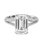 950 Platinum 3.09Ct Emerald Cut Natural Diamond Prong and Pav Engagement Ring